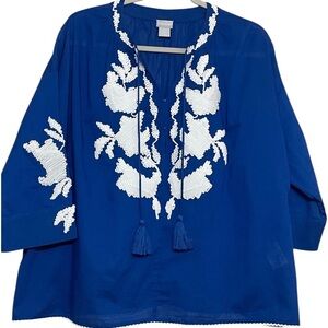 CHICO’S Embroidered Peasant Blouse 0